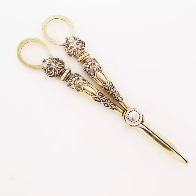 Superb Martin Hall English Sterling Silver Gilt Grape Shears 1876 No Monogram