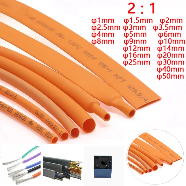 ORANGE HEAT SHRINK TUBING - 1mm - 50mm CABLE HEATSHRINK SLEEVING CAR 2:1 RATIO