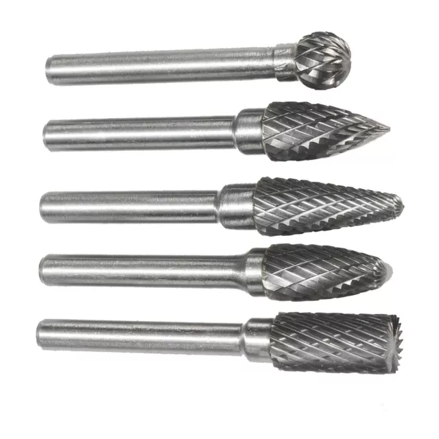 5Pcs 1/4" Head Tungsten Carbide Rotary Point Burr Milling Cutters Die Grinder