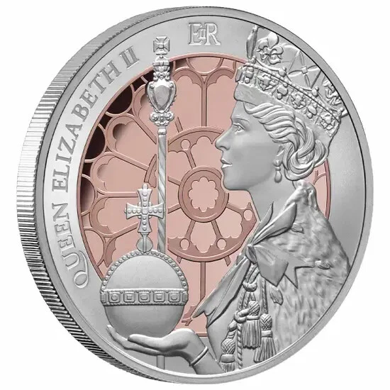 Tokelau 2023 QEII Coronation $5 Selectively Rose-Gold Plated 1oz Silver Proof...
