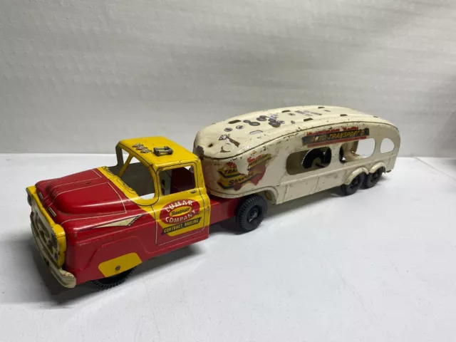 Vintage 1950'S Marx Toys  Auto Transport Pressed Steel Toy Truck