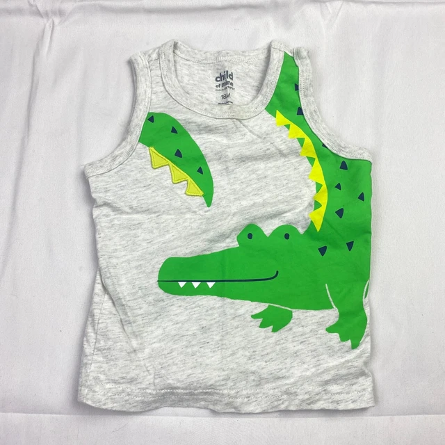 Carters Infant Boys Size 18 Month Gray Gator Baby Outfit Alligator Gray Tank Top
