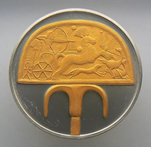 Sterling Silver Round Gold EP - Egyptian Museum Cairo - OSTRICH-FEATHER FAN