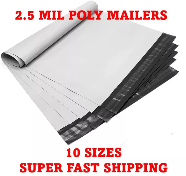 Poly Mailers Shipping Envelopes Self Sealing Plastic Mailing Bags 2.5 Mil White