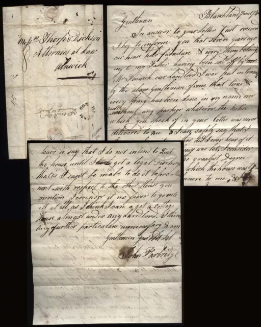 1823 BLANCHLAND, Northumbria letter John Farbridge to ALNWICK - HEXHAM/299 p/m