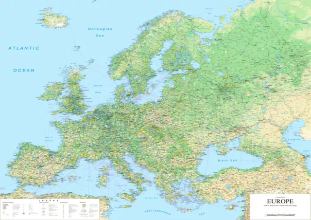 Detailed Map of Europe Poster Print Choose your size Unframed.