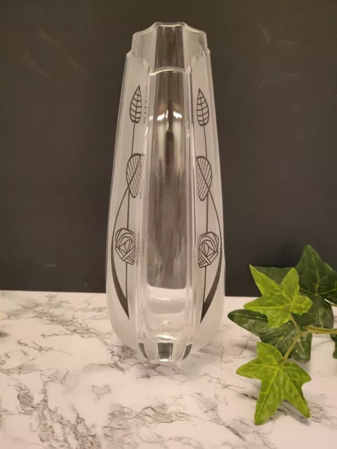 Art Deco Style Vintage Clear Glass & Frosted Vase 8 3/4" Tall