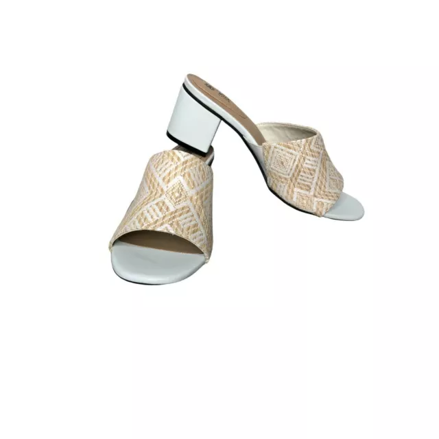 Avon Cushion Walk Slides Sandal Block Heel Womens 9 Beige Straw Weave Shoes