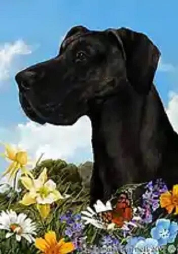 Summer House Flag - Uncropped Black Great Dane 18060
