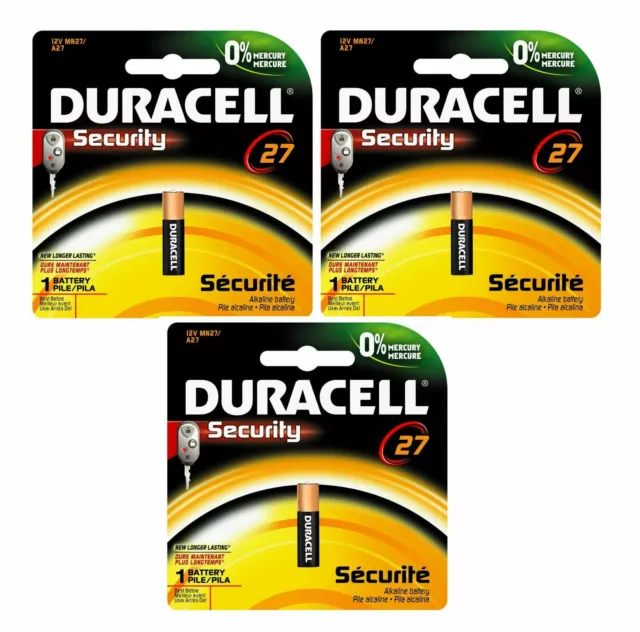 3 Pcs  Duracell 27A battery A27 Size MN27 EL812 L828 27 A 12Volts Alkaline