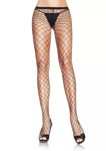 Lurex Large Net Tights Sexy Fishnet Christmas Party Sparkle Black Silver 9006
