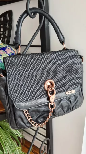 mimco black leather And Rose Gold Detail  bag