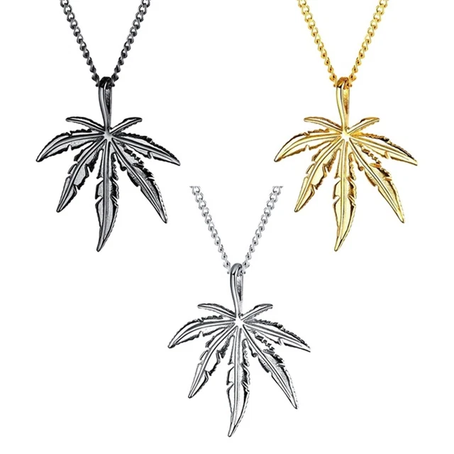 Ciondolo Grande Foglia Erba Oro Catena Uomo Collana Hip Hop Gioielli Cool Regalo