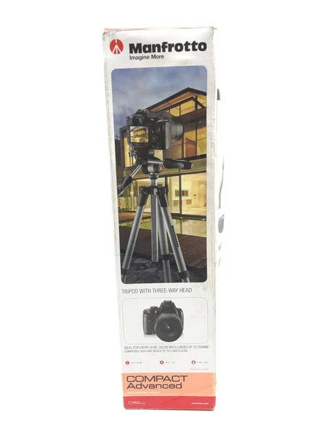 Manfrotto MKCOMPACTADV-BK Compact Advanced Aluminium Tripod 3-Way Head 65"