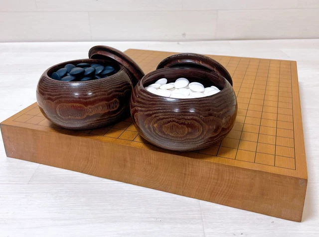Tabletop Go board Honkoyaki 2 Honkoyaki No. 28 with Go Stones, Go Bowl