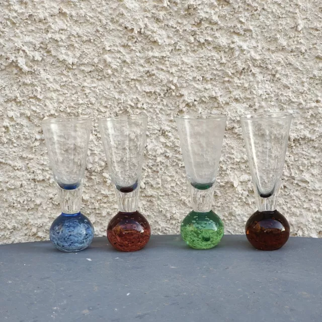 set 4 bicchieri da liquore in vetro di Murano  Colored ball limoncello glasses