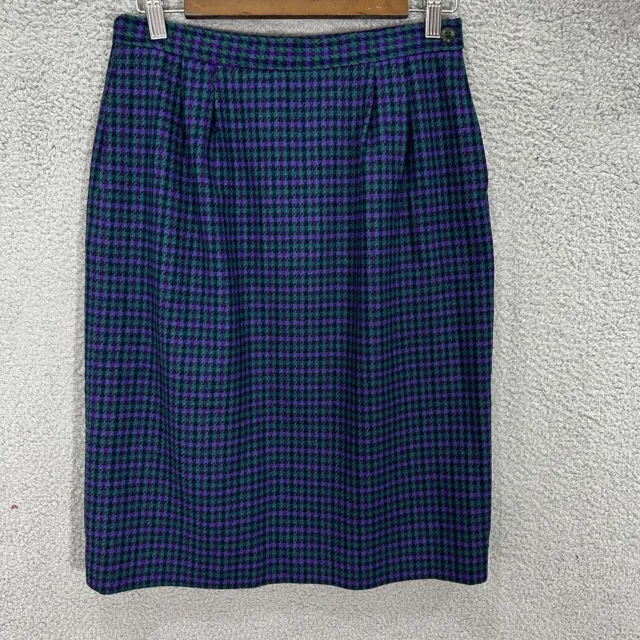 Pendleton Womens Vintage Pencil Skirt 10 green purple Houndstooth Wool Academia