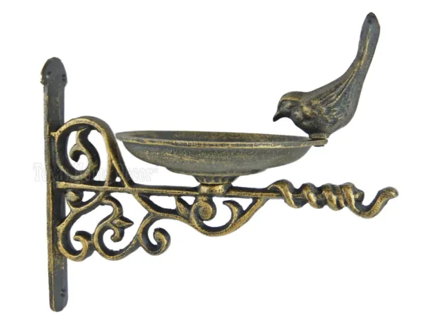 Bird Feeder Ornate Plant Hook Hanger Cast Iron Wall Mounted Antique Bronze
