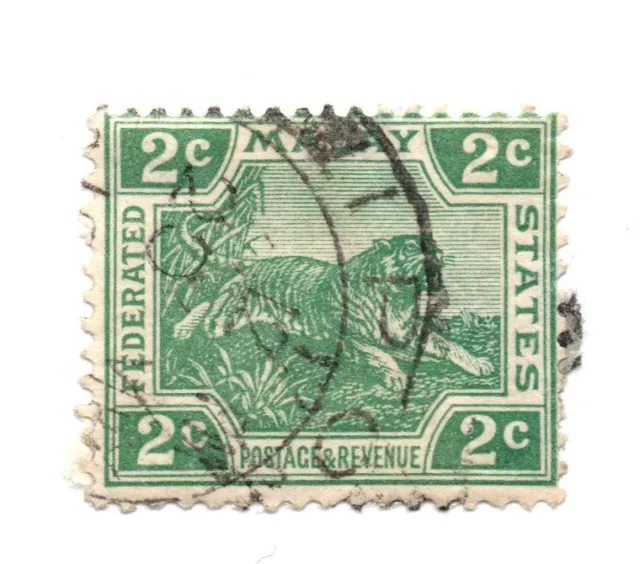 Malaysia 1922-1934 Tiger 2c Green Federated States Used Stamp SG: 55 (a1)