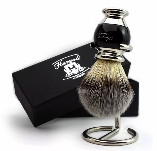 Shaving Brush Silver tip Synthetic & Stainless Steel Shaving Brush Stand Kit Set