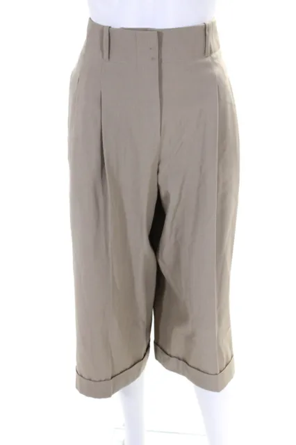 Michael Kors Collection Womens Mid Rise Wide Leg Crop Khaki Pants Beige Size 6