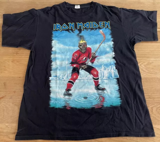 Vintage 2008 Iron Maiden Team Canada Hockey T-Shirt Somewhere Back In Time Large