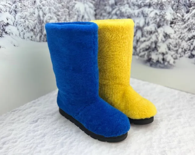 Women real fur boots From Ukraine with love Blue Yellow Sheepskin winter boots