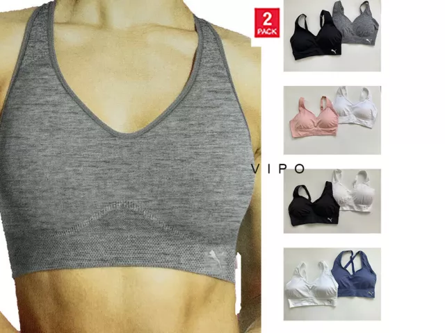 Puma Women's 2-Pack Seamless Sports Bra Removable Cups - Grey