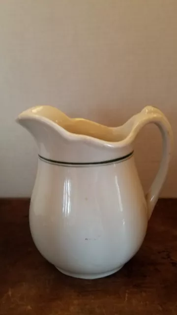 Vintage O.P. Co. Syracuse China Pitcher White With Green Stripes