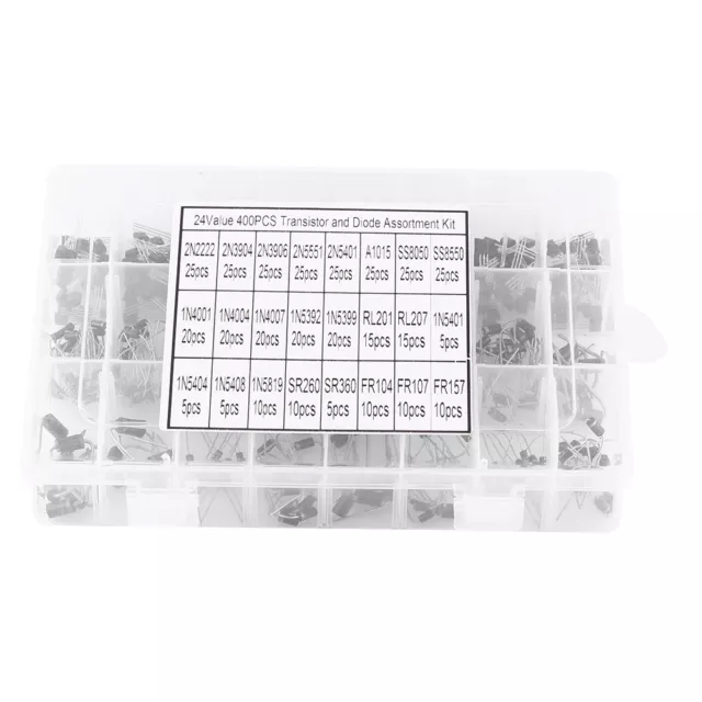 24value 400pcs Transistors & Diodes Bridge Rectifiers with Box Assorted Kit Set 2