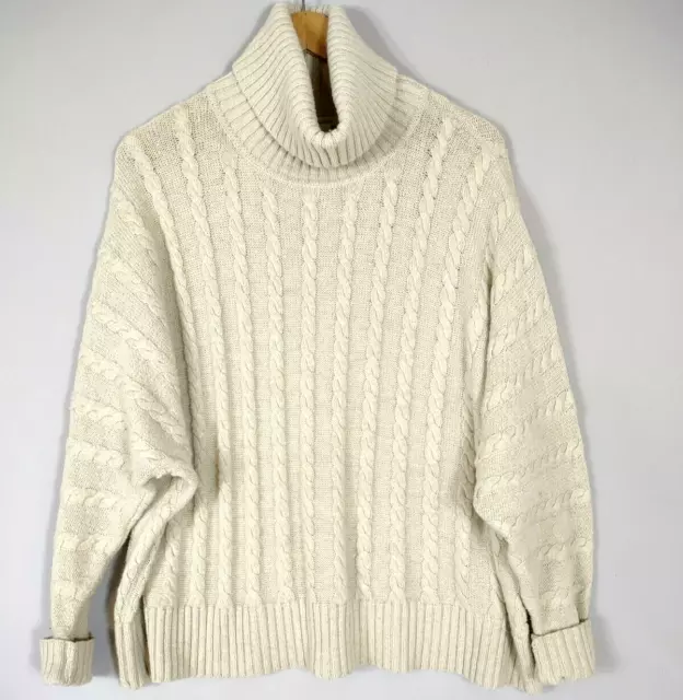CASLON Sweater Womens MEDIUM Ivory Cable Knit Cowl Dolman Oversized Pullover