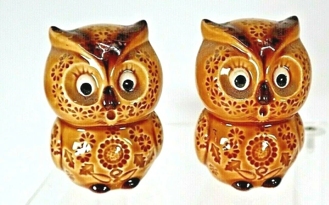 Enesco Owls Shakers Japan Salt Pepper 1980 Original Stoppers Collectible