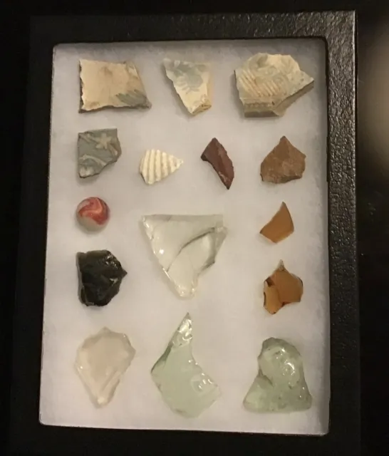 Aboriginal Crescents Ceramic /Glass Tools  Artifacts 15Pcs. Box Included Rare