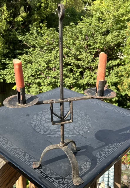 Primitive Hand Wrought Arts & Crafts Style Double Candlestick Candle Holder