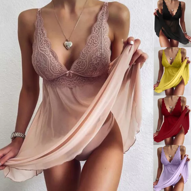 Sexy Women Lingerie Sleepwear Lace Set Dress Night Underwear Robe Babydoll Hot