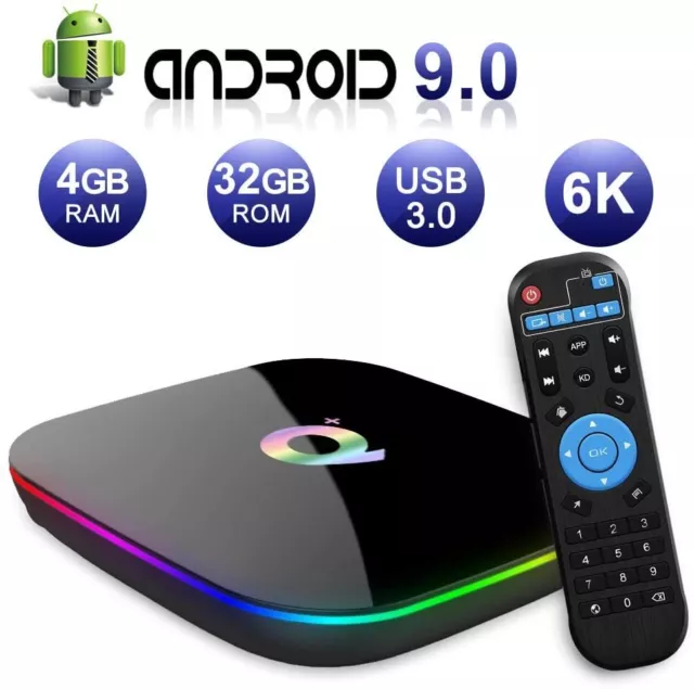 Smart Tv Box Q-Plus Android Pie 10.0 4Gb Ram 64Gb 6K Quad-Code Wifi Dazn New