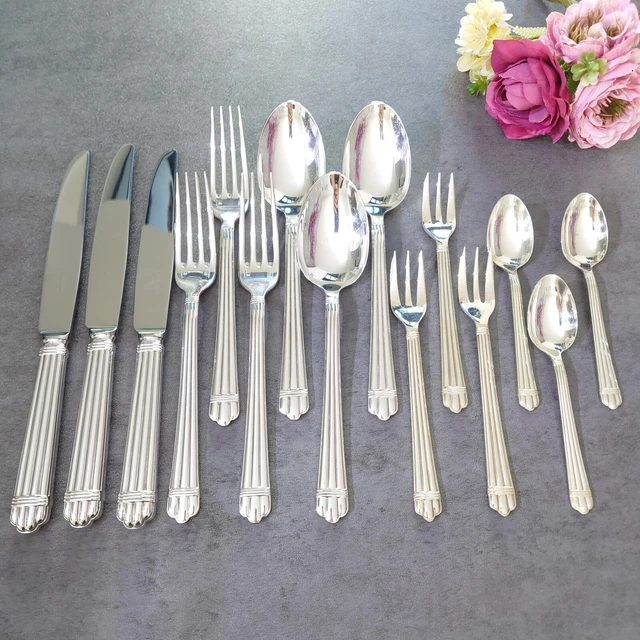 Christofle Aria 15pcs Silverplate Flatware Knife Fork Spoon Set Excellent
