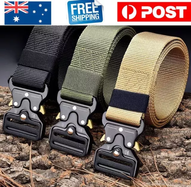 Mens Tactical Belt Nylon Outdoor Heavy Duty Army Waist Strap Military Waistband