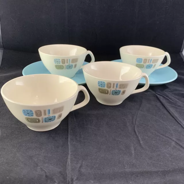 Set of 4 Canonsburg Pottery Temporama Cups and 2 Saucers Vtg MCM Mid Century