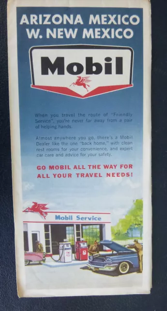 1961 Arizona Mexico W. New Mexico road map  Mobil  oil  gas route 66