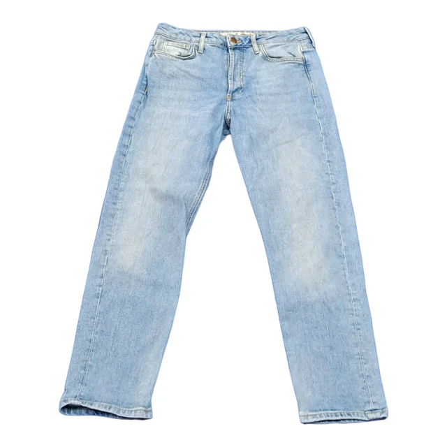 Jeans denim da donna blu chiaro gamba slim abbottonati taglia 8 (ID09)