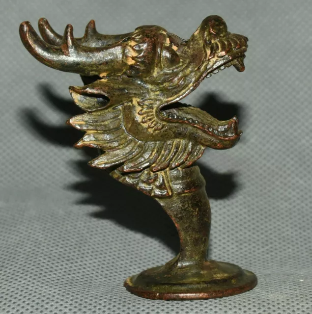 Antique Old China Bronze Fengshui 12 Zodiac Dragon Head Prime minister Statue