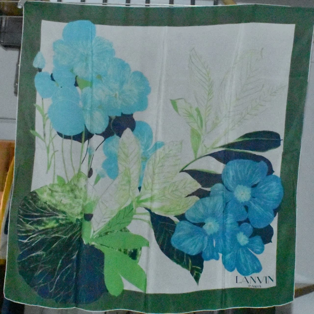 Foulard En Soie Lanvin Paris Vintage Rayé Rouge Bleu - Ourlet Main - Occasion Très Bon état