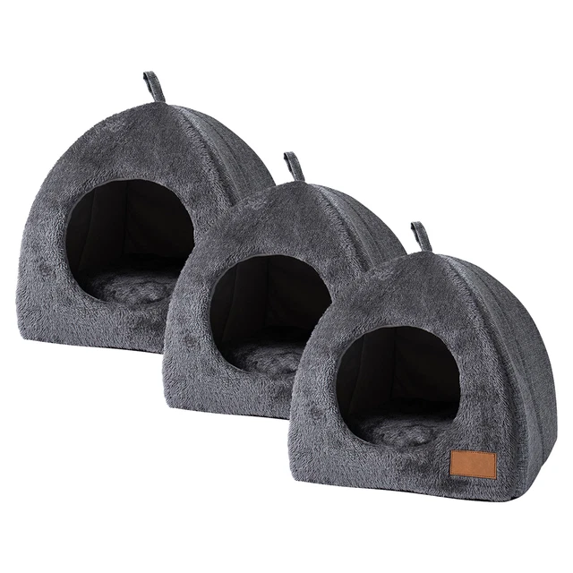 Cat Bed Cave Round Plush Fluffy Hooded Cat Bed Donut Self Warming Pet Dog Bed