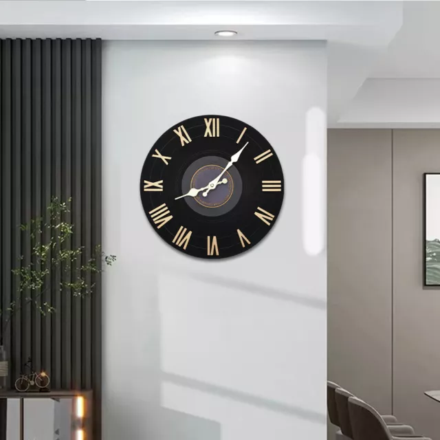 12inch Black Wall Clock Vinyl Record Big Roman Numerals Living Room Home Office