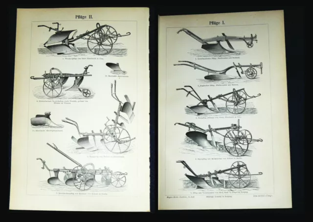 PFLÜGE Pflug  Wechselpflug Kipppflug Rajolpflug - Lithographie von 1896 – 125 Ja