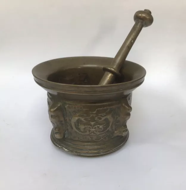 16th/17th? Century Bronze Spanish Mortar And Pestle Lug Handled With Crest