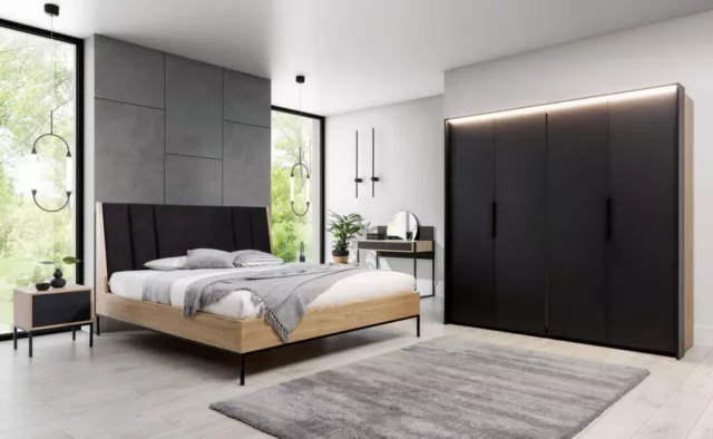 Juego de dormitorio cama beige 2x mesitas de noche armario tocador lujo nuevo 5 piezas
