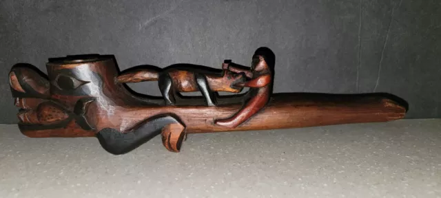 Authentic Northwest Coast Carved Wood Pipe Authentic Northwest Coast Carved Wood Pipe