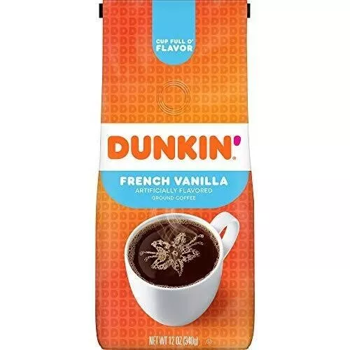 2X Dunkin' French Vanilla Flavored Ground Coffee, 12 Ounce Best Before July/24